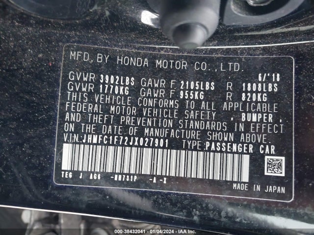 Honda Civic Ex-l 2018 JHMFC1F72JX027901 Image 9