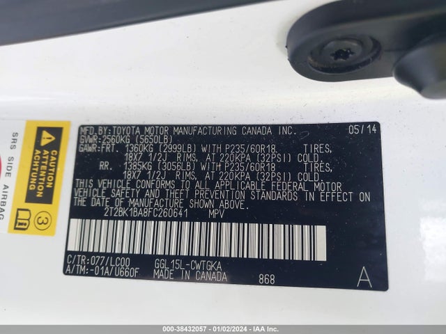 2015 LEXUS RX 350 VIN: 2T2BK1BA8FC260641