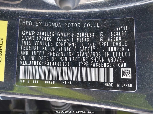 Honda Civic Ex-t 2018 JHMFC1F34JX019361 Image 9
