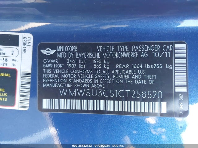 2012 MINI COOPER WMWSU3C51CT258520 Photo 8