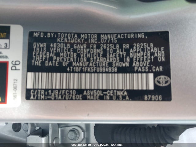 Toyota CAMRY LE 2015 4T1BF1FK5FU994938 Image 9