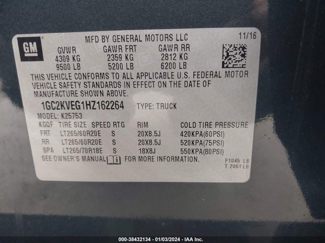 Chevrolet Silverado 2500hd Lt 2017 1GC2KVEG1HZ162264 Image 9