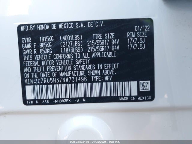 Honda Hr-v 2wd Lx 2022 3CZRU5H37NM731496 Image 9