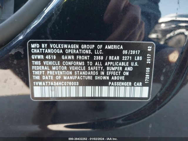 1VWAT7A34HC076003 Volkswagen Passat 1.8t S