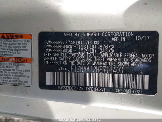38432261 :رقم المزاد ، JF1ZNAA12H8711403 vin ، 2017 Toyota 86 مزاد بيع