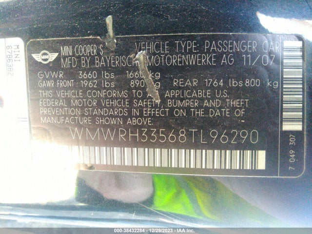 2008 MINI COOPER S WMWRH33568TL96290 Photo 8