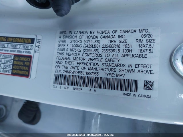 Honda Cr-v Awd Ex 2020 2HKRW2H58LH652065 Image 9