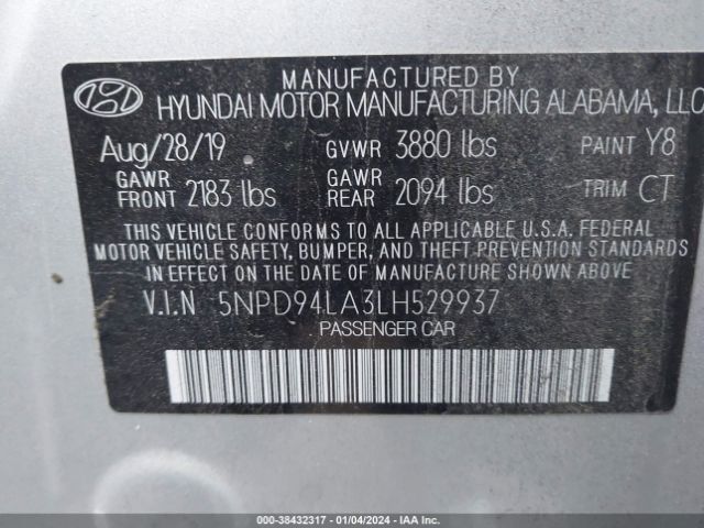 5NPD94LA3LH529937 Hyundai Elantra Eco