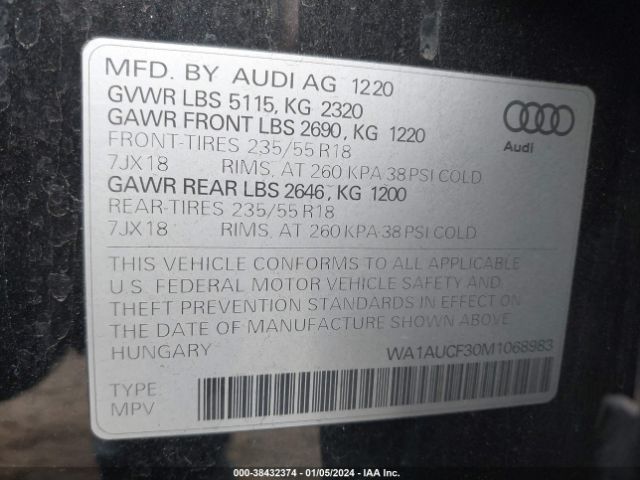 WA1AUCF30M1068983 Audi Q3 Premium 40 Tfsi Quattro Tiptronic