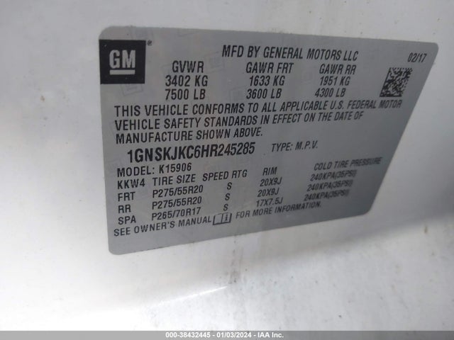 Chevrolet Suburban Premier 2017 1GNSKJKC6HR245285 Image 9