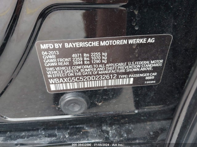 2013 BMW 528I VIN: WBAXG5C52DD232612