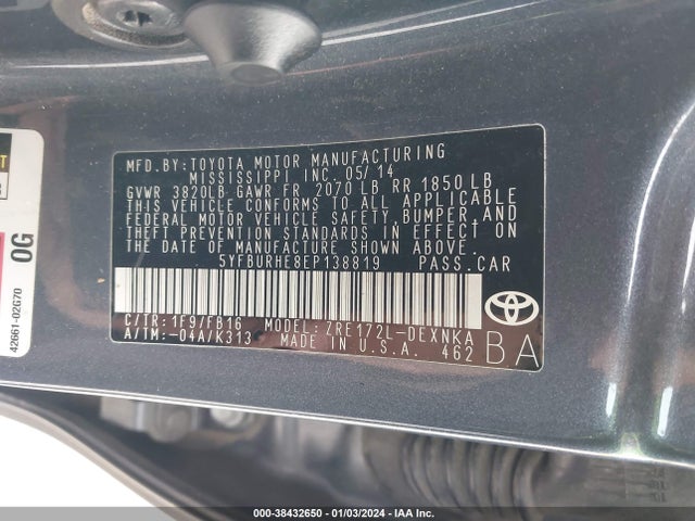 Toyota COROLLA LE 2014 5YFBURHE8EP138819 Image 9