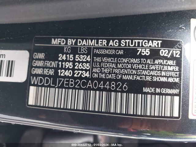 2012 MERCEDES-BENZ CLS 63 AMG VIN: WDDLJ7EB2CA044826