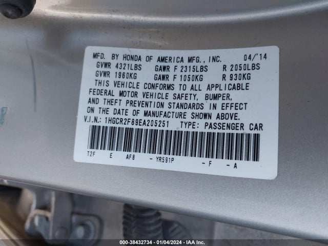 Honda Accord Ex-l 2014 1HGCR2F89EA205251 Image 9