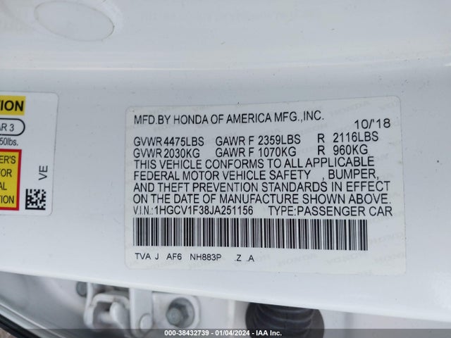 Honda Accord Sport 2018 1HGCV1F38JA251156 Image 9
