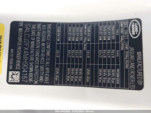 SALCJ2FX4MH904167 Land Rover Discovery Sport S