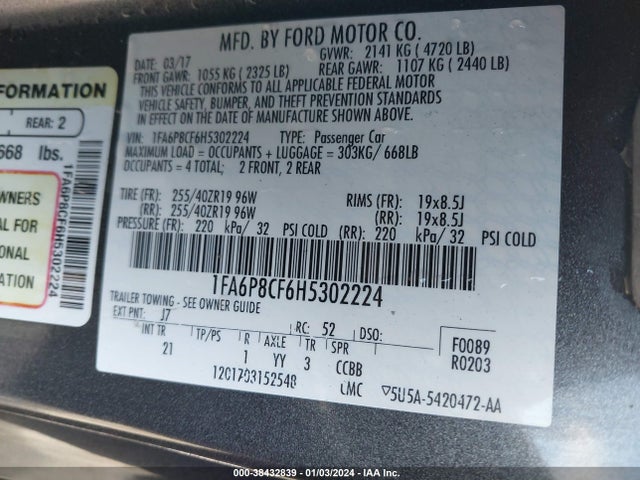 Ford MUSTANG GT 2017 1FA6P8CF6H5302224 Image 9