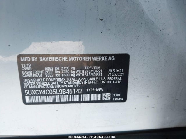 2020 BMW X6 SDRIVE40I VIN: 5UXCY4C05L9B45142