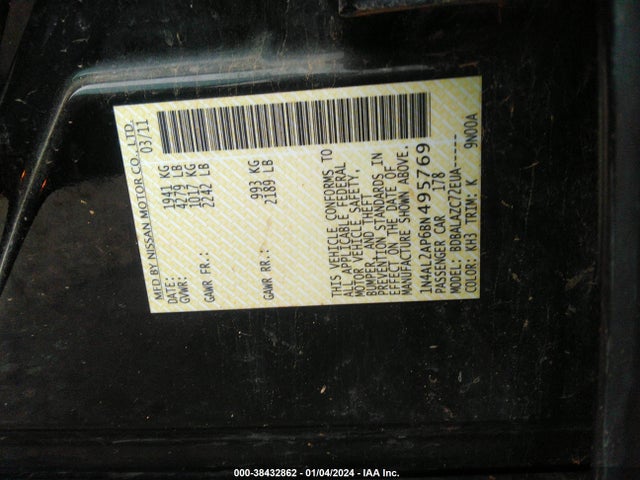 2011 NISSAN ALTIMA 2.5 VIN: 1N4AL2AP6BN495769
