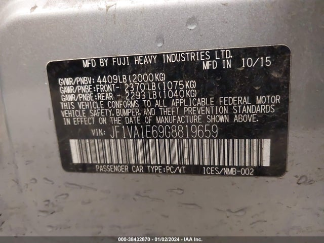 Subaru Wrx Premium 2016 JF1VA1E69G8819659 Image 9