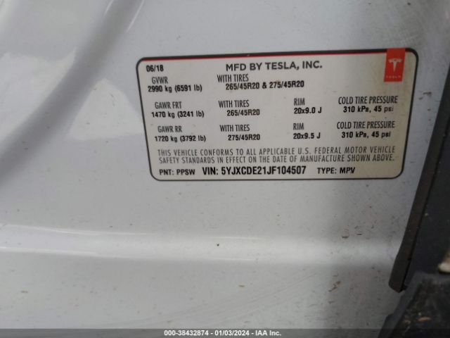 5YJXCDE21JF104507 Tesla Model X 100d/75d/p100d