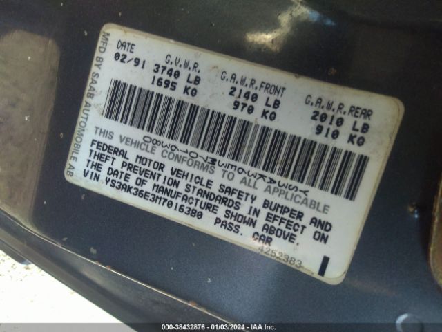 1991 SAAB 900 YS3AK36E3M7016380 Photo 8