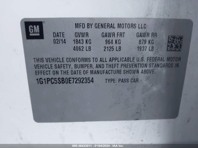 Chevrolet Cruze 1lt Auto 2014 1G1PC5SB0E7292354 Image 9