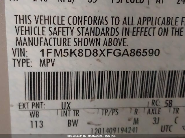 Ford EXPLORER XLT 2015 1FM5K8D8XFGA86590 Image 9