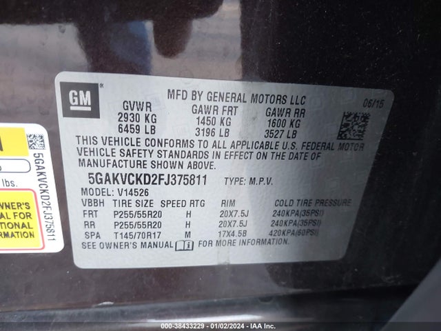 Продажа на аукционе авто 2015 Buick Enclave Premium, vin: 5GAKVCKD2FJ375811, номер лота: 38433229
