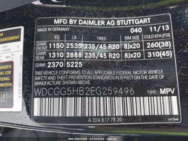 WDCGG5HB2EG259496 Mercedes-Benz GLK 350