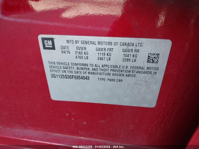 Chevrolet Impala 2lt 2015 2G1125S36F9264043 Image 9