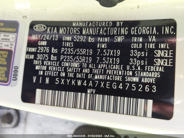 KIA Sorento Limited V6 2014 5XYKW4A7XEG475263 Image 9