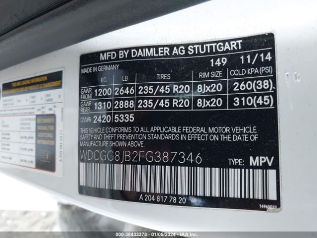 WDCGG8JB2FG387346 Mercedes-Benz Glk 350 4matic
