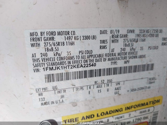Ford Expedition Max Xlt 2019 1FMJK1HT2KEA22540 Image 9