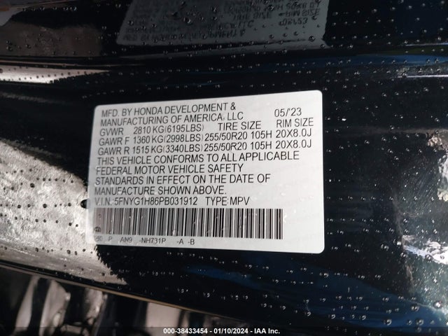 Honda Pilot Awd Elite 2023 5FNYG1H86PB031912 Image 9