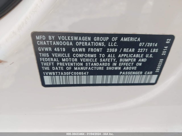 1VWBT7A30FC006547 Volkswagen Passat 1.8t Sport