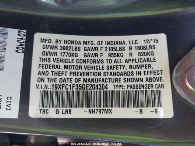 19XFC1F35GE204304 Honda Civic Ex-t