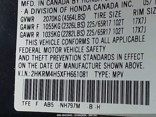 Honda CR-V EX 2015 2HKRM4H5XFH661081 Image 9