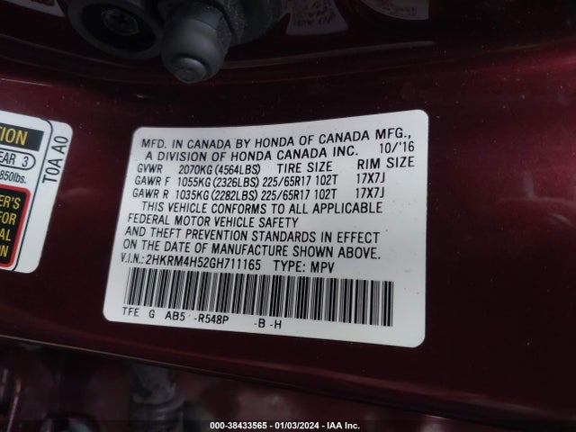Honda CR-V EX 2016 2HKRM4H52GH711165 Image 9