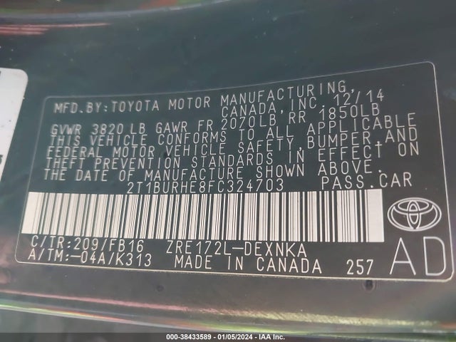 Toyota COROLLA LE 2015 2T1BURHE8FC324703 Image 9
