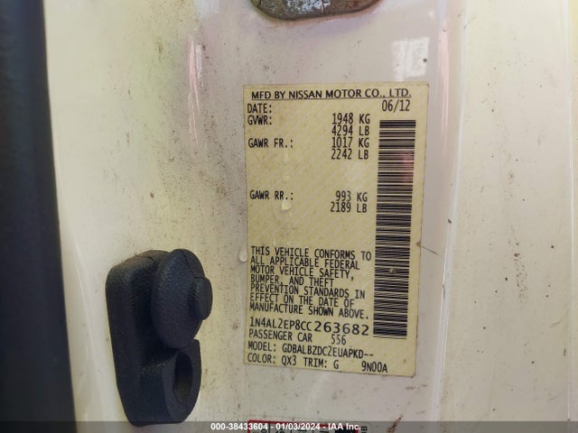 2012 NISSAN ALTIMA 2.5 S VIN: 1N4AL2EP8CC263682