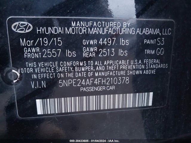 Hyundai SONATA SE 2015 5NPE24AF4FH210378 Image 9