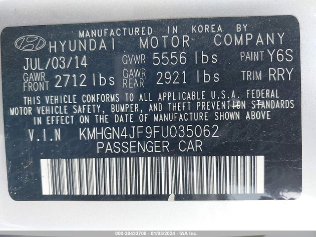 Hyundai Genesis 5.0 2015 KMHGN4JF9FU035062 Image 9