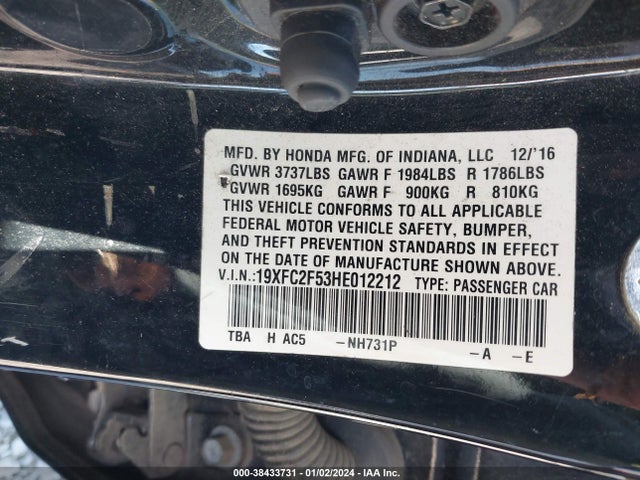 Honda Civic Lx 2017 19XFC2F53HE012212 Image 9