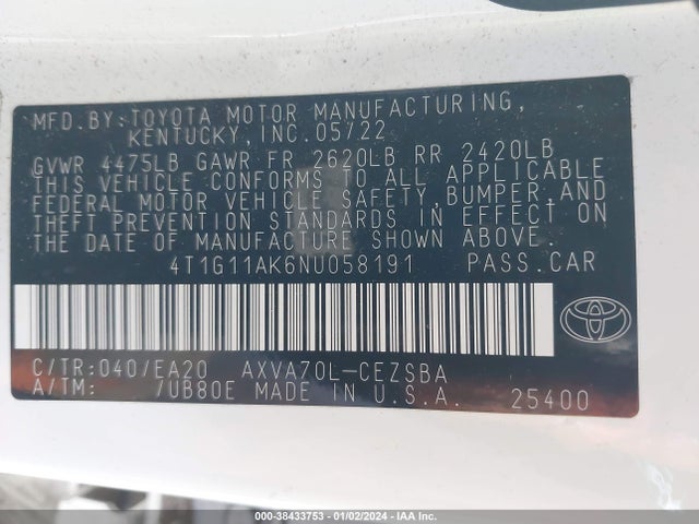 Toyota CAMRY SE 2022 4T1G11AK6NU058191 Image 9