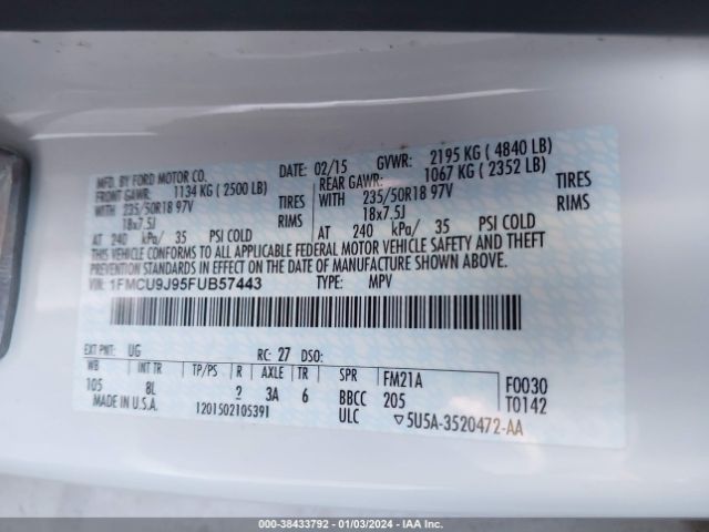 1FMCU9J95FUB57443 Ford Escape Titanium