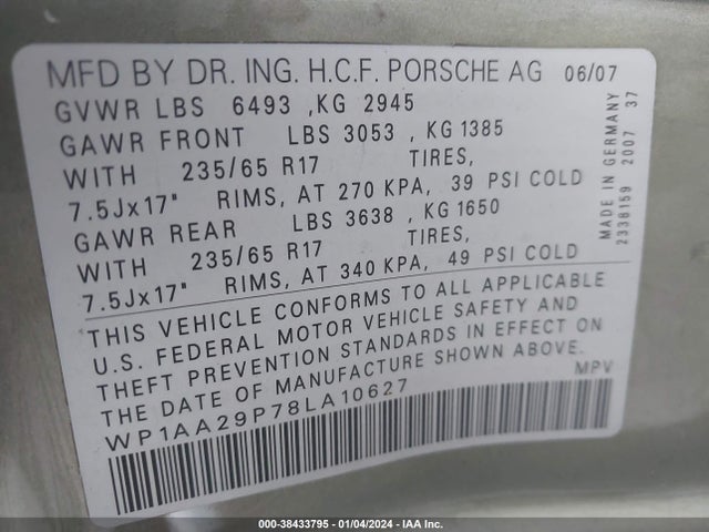 2008 PORSCHE CAYENNE WP1AA29P78LA10627 Photo 8