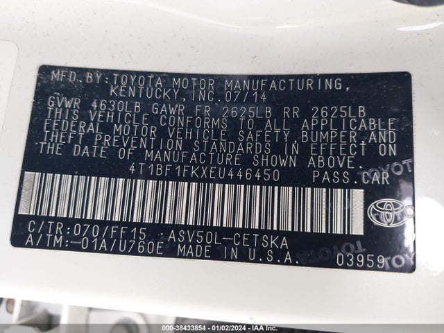 2014 TOYOTA CAMRY SE VIN: 4T1BF1FKXEU446450