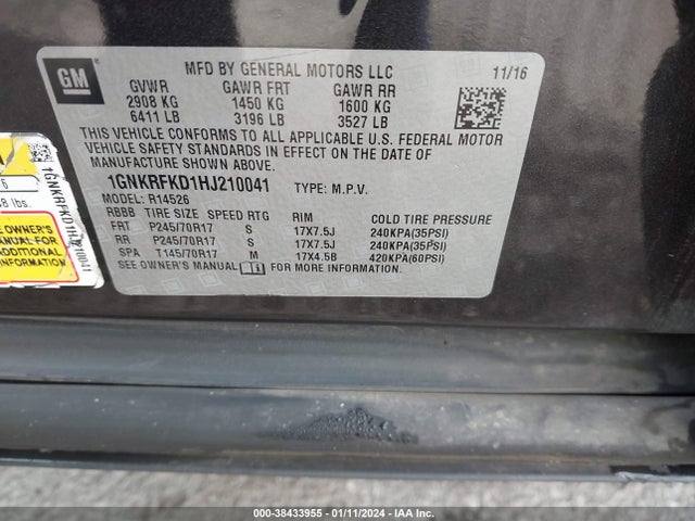 Chevrolet Traverse Ls 2017 1GNKRFKD1HJ210041 Image 9