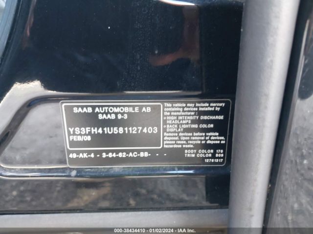 2008 SAAB 9-3 YS3FH41U581127403 Photo 8